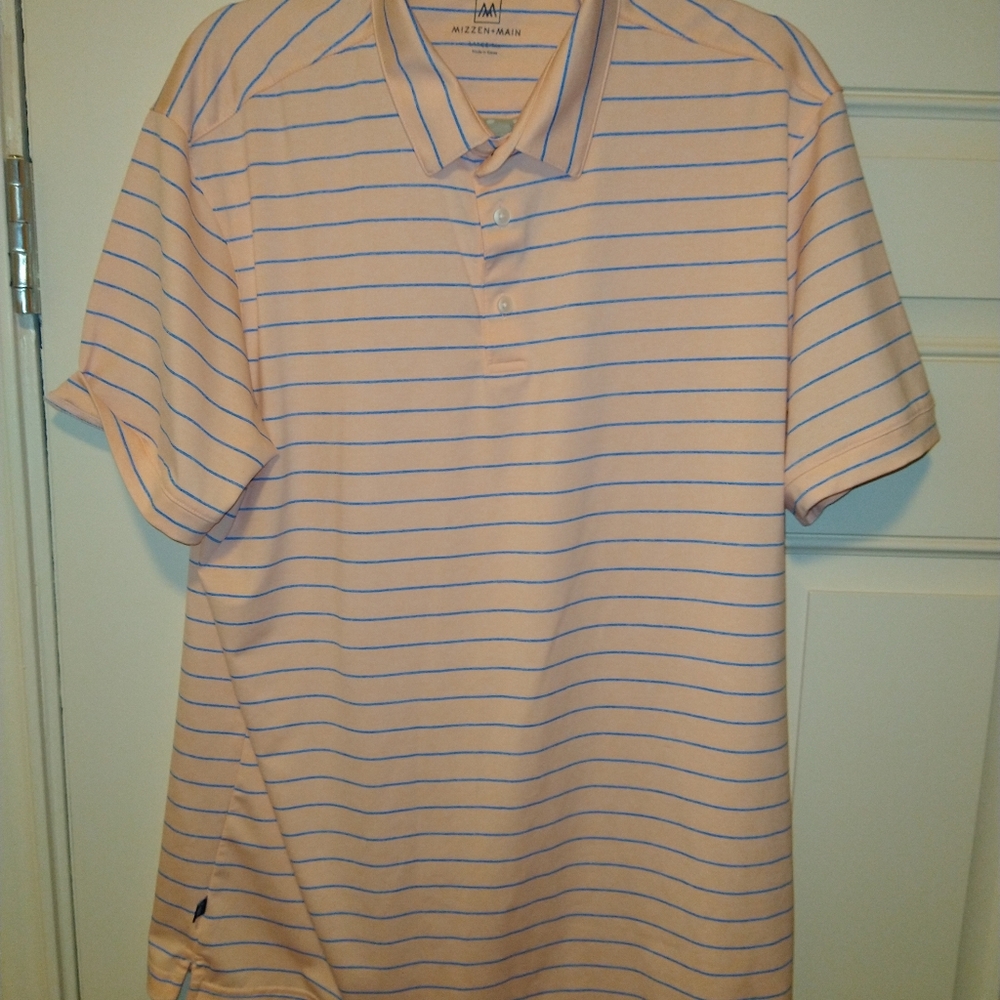 Mizzen + Main Striped Performance Short Sleeve Polo Shirt Men's sz Large Trim.